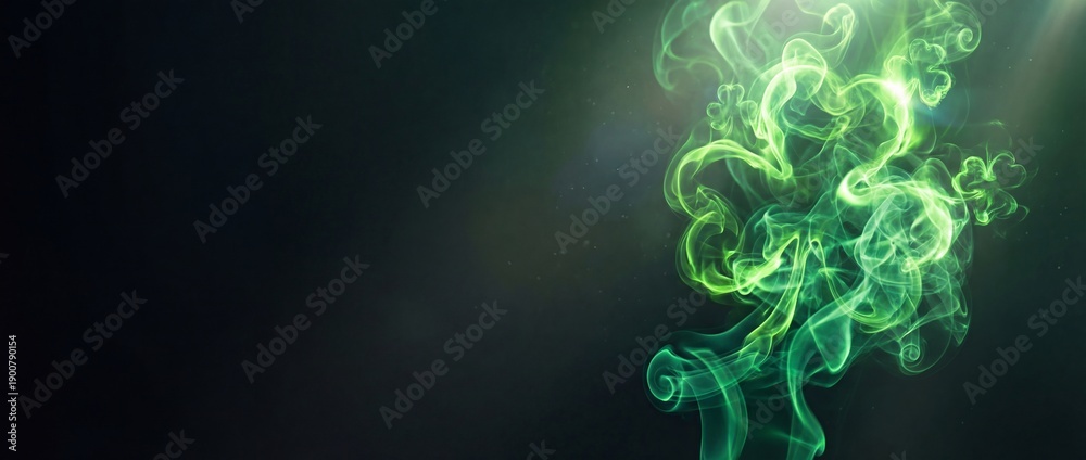 custom made wallpaper toronto digitalAbstract green smoke shamrocks on black background. St. Patrick's Day banner with glowing clover shapes. Irish luck concept with copy space