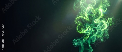 Wallpaper Mural Abstract green smoke shamrocks on black background. St. Patrick's Day banner with glowing clover shapes. Irish luck concept with copy space Torontodigital.ca