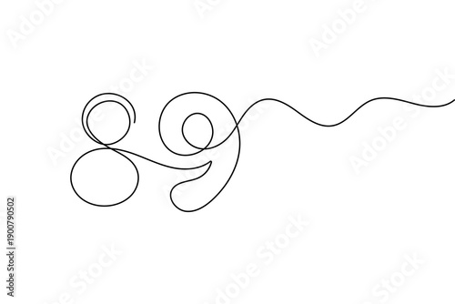 Number continuous one line drawing and minimalist style isolate outline vector illustration