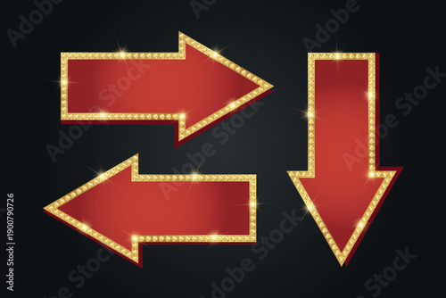 Red Shiny arrow frame with lights set. Casino arrow