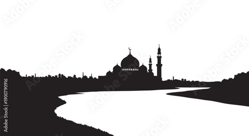 Ramadan Mosque Silhouette Coastal Icon Design
