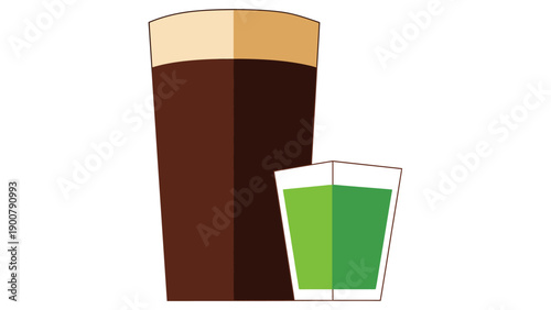 Irish Stout Beer Pint and Green Shot Illustration for St. Patrick's Day Celebration