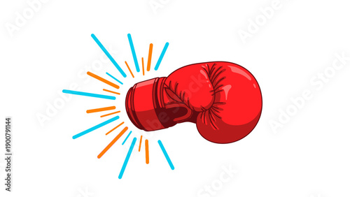 Dynamic Red Boxing Glove Punch - Cartoon Vector Illustration of Power, Fight, Competition, and Success Impact