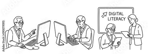 Elderly people learning digital literacy