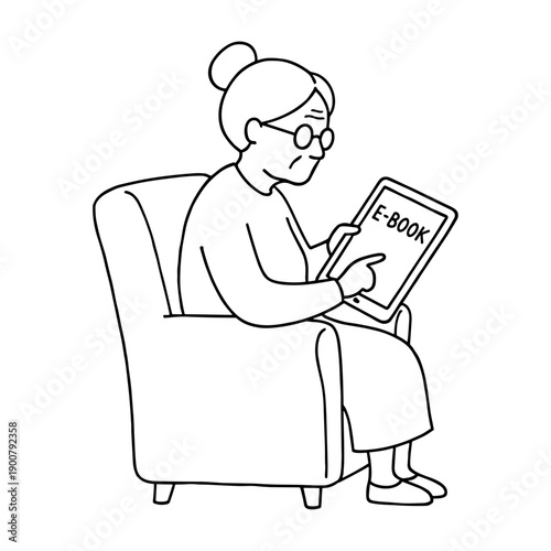 Elderly woman reading e-book
