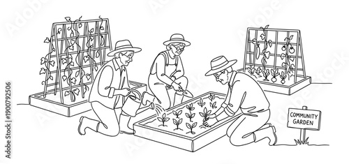Elderly people gardening in community garden