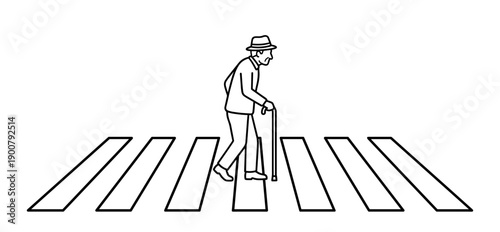 Elderly man with cane crossing street