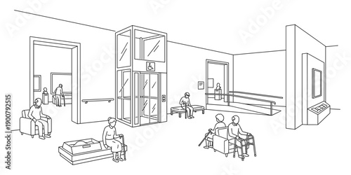 Elderly people in accessible community space