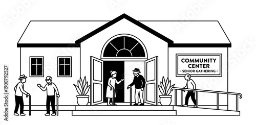 Elderly entering community center for gathering