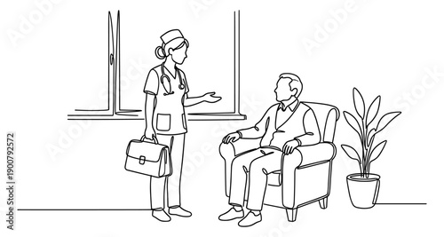 Nurse consulting with elderly patient in clinic