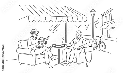 Elderly men socializing at outdoor café