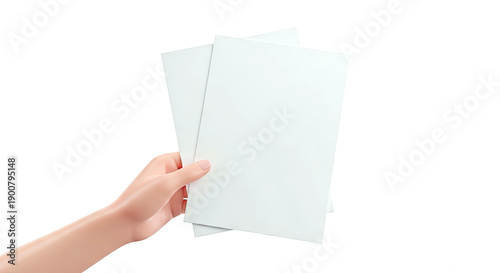 Hand holding blank paper sheets