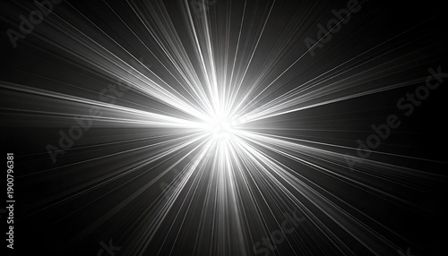 Bright, radiating beams of light burst from central point, dark background