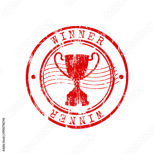Winner red rubber stamp with trophy and grunge effect
