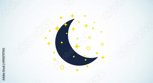 Crescent Moon with Stars on White Background