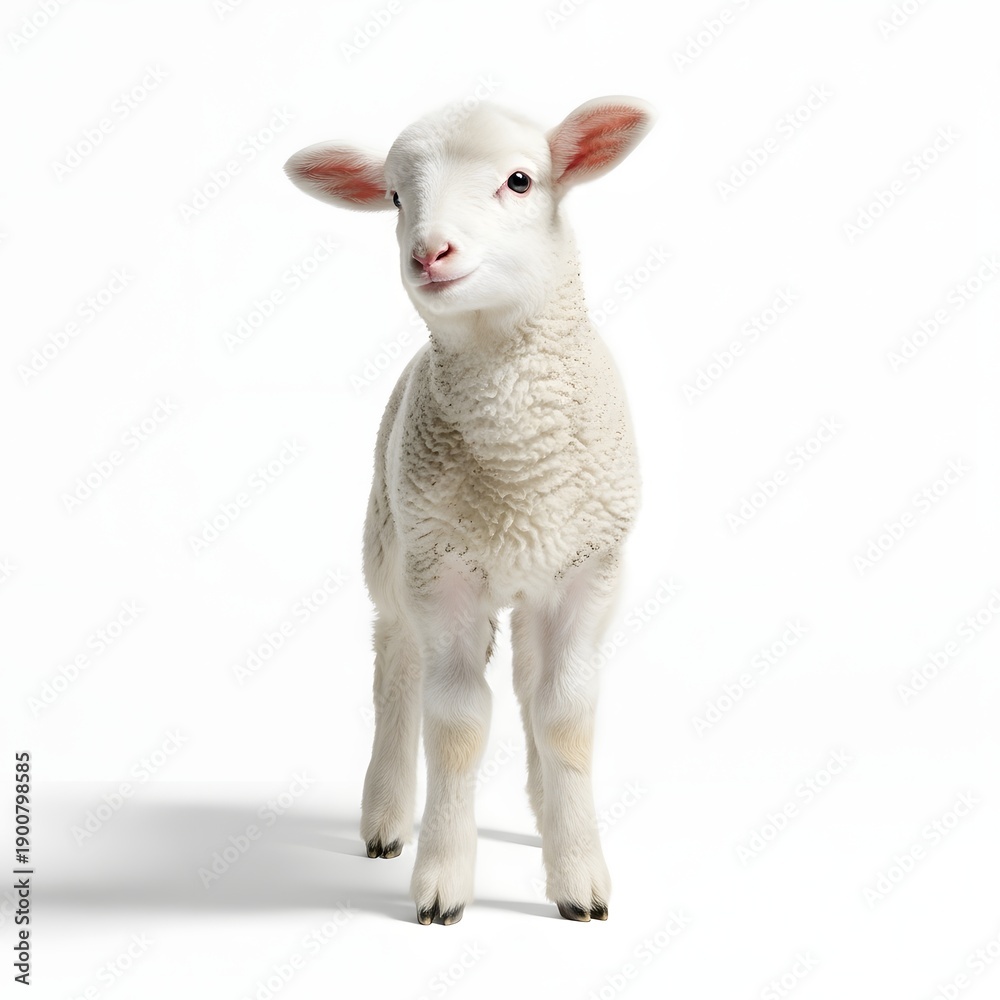 Obraz premium A white lamb standing on a plain background