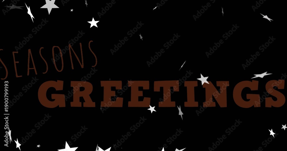 Fototapeta premium Displaying bold brown GREETINGS spanning center of black banner, showing cropped SEASONS and stars