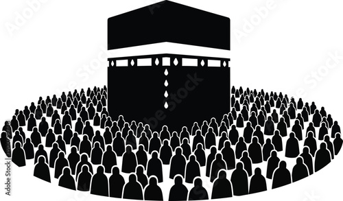 Large crowd of people gathered around the kaaba in mecca, saudi arabia for hajj pilgrimage