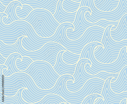 Wallpaper Mural Hand-drawn abstract curly waves seamless pattern. Torontodigital.ca