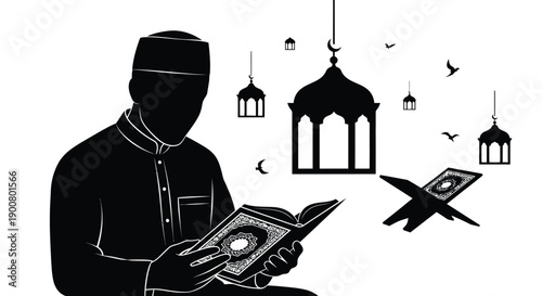 Ramadan Emblem Silhouette of Sujood and Quran