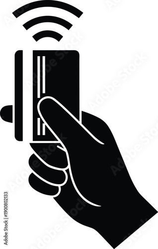 Hand holding credit card for contactless tap to pay wireless payment transaction
