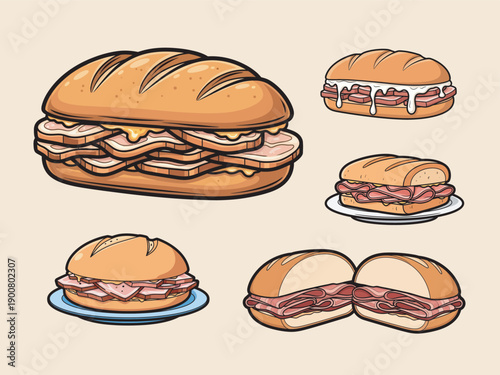Bifana Pork Sandwich Illustration for Street Food Menu, Cafe Branding, and Food Marketing