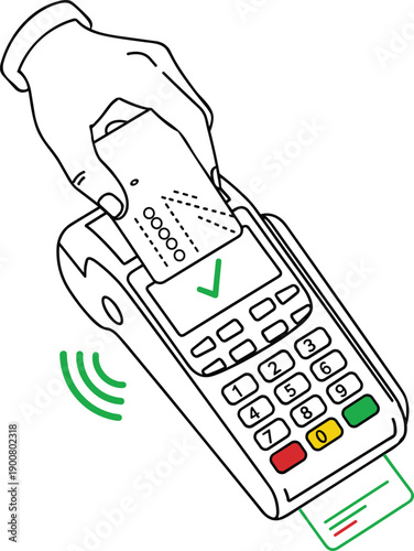 Tap to pay with credit card on pos machine for contactless secure payment transaction wireless