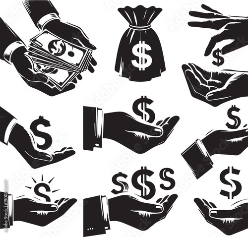 Person Holding Dollar Symbol Silhouette Representing Finance Wealth And Economy
