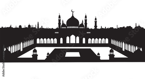 Family Prayer Silhouette in Ramadan Night