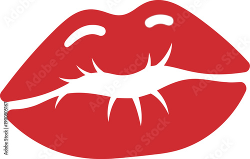 Red Lips Vector Icon with Playful Bite Expression for Romantic and Flirty Design Concepts