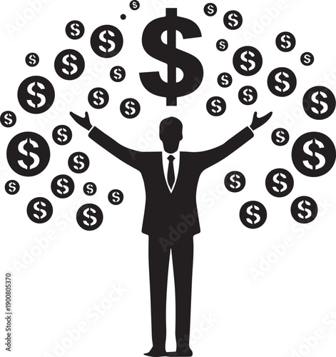 Person Holding Dollar Symbol Silhouette Representing Finance Wealth And Economy