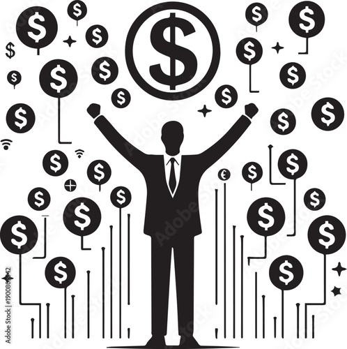 Person Holding Dollar Symbol Silhouette Representing Finance Wealth And Economy