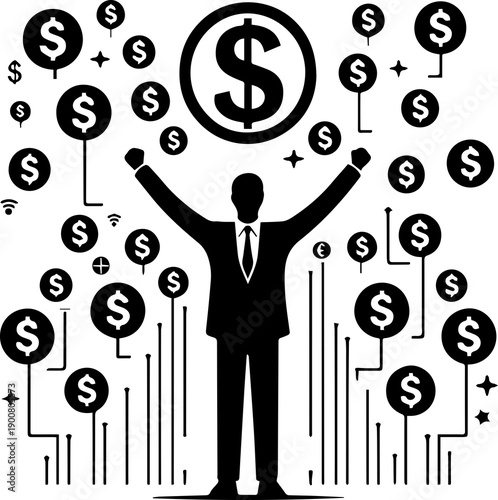 Canvastavla Person Holding Dollar Symbol Silhouette Representing Finance Wealth And Economy