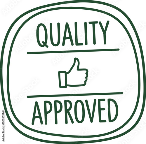 Quality Approved Badge with Thumbs Up Icon – Hand Drawn Vector Stamp for Certification and Assurance