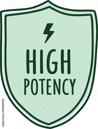 High Potency Badge Icon with Lightning Bolt, Green Shield Emblem for Supplements or Energy Products