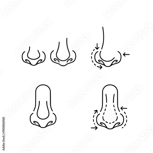 Minimal Rhinoplasty Nose Outline Icons Cosmetic Surgery Set