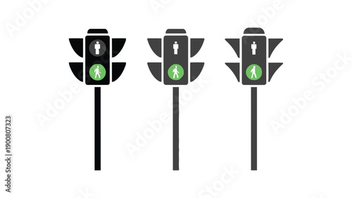 A row of traffic lights with alternating red and green signals