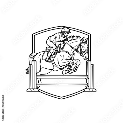 Show jumping horse jockey badge emblem outline vector