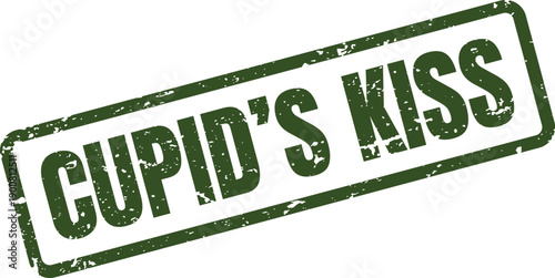 Cupids Kiss Distressed Green Rubber Stamp Label for Romantic Valentines Day Events