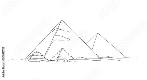 Egyptian Pyramids Line Art. Ancient Wonders of the World