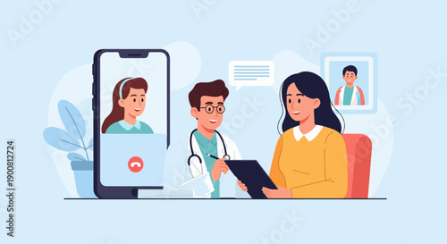 Woman consults doctor via video call, doctor notes details
