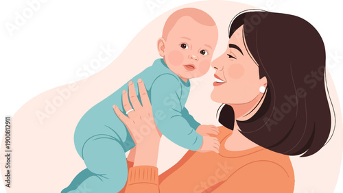 Woman holding a baby, smiling warmly