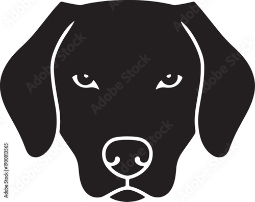 Labrador retriever head silhouette with serious gaze and drooping ears on white background suitable for hunting dog enthusiast branding pet food packaging design and animal shelter support campaign