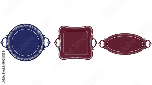 Three colorful serving trays with handles on a white background