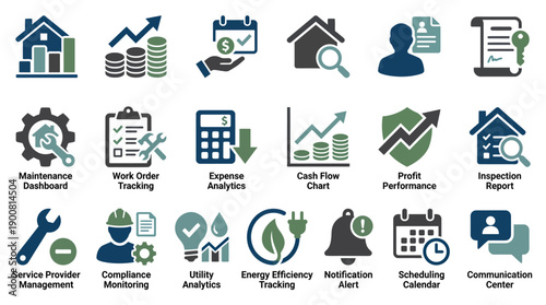 Solid Filled Landlord Dashboard Icons � Property Analytics and Rental Management System