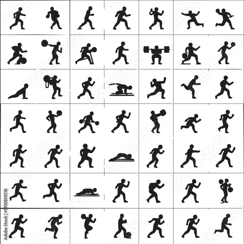 Active Sports Athlete Silhouette Collection Olympic Games Players and Fitness People Icons for Competition and Training