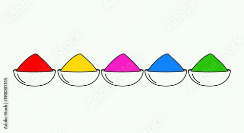 Colorful Powders in Bowls, Isolated on White Background