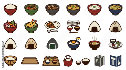 Solid Filled Japanese Rice Icons � Onigiri, Donburi Menu and Ordering Systems