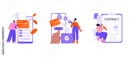 Digital Transaction and Contract Signing Vector Illustration