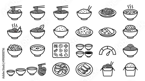 Outline Asian Noodle & Rice Menu Line Icons � POS, Kiosk, and Ordering UI Systems